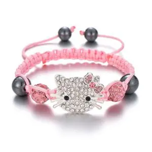 Bracelet en strass avec pendentif Hello Kitty, rose, bonne qualité et très pratique.