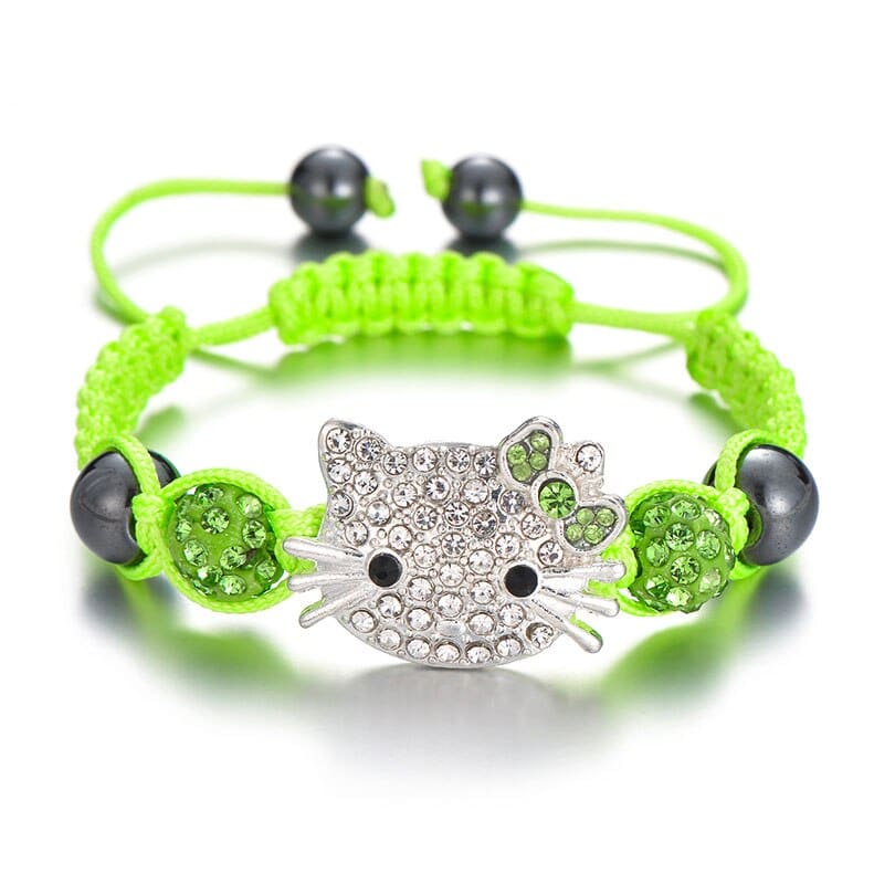 Pendentif Hello Kitty Plaqué Or 18K - Vert - Avec Chaîne - Neuf Avec étiquettes