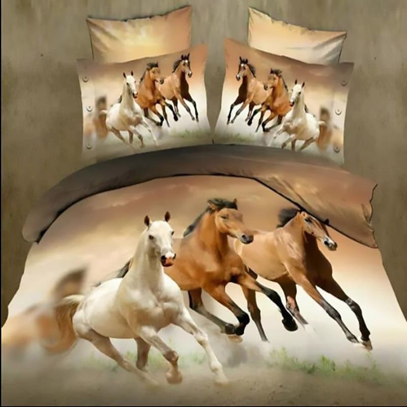 Couette enfant motif chevaux 3D marron