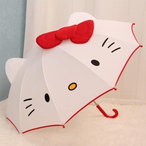 Parapluie en forme de Hello Kitty pour enfant blanc et rouge sur fond blanc et bleu
