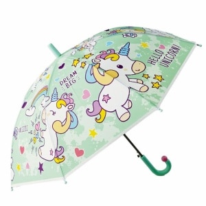 Parapluie enfant à motif licorne vert sur fond blanc