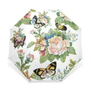 Parapluie papillon à trois plis pour enfant avec fleurs et apillons colorés sur fond blanc