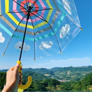 Parapluie transparent à motif arc-en-ciel pour enfant. Bonne qualité et très tendance.