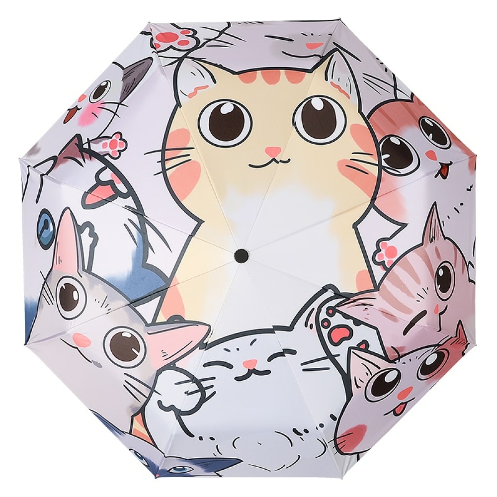 Parapluie trois plis à motif chat sur fond blanc
