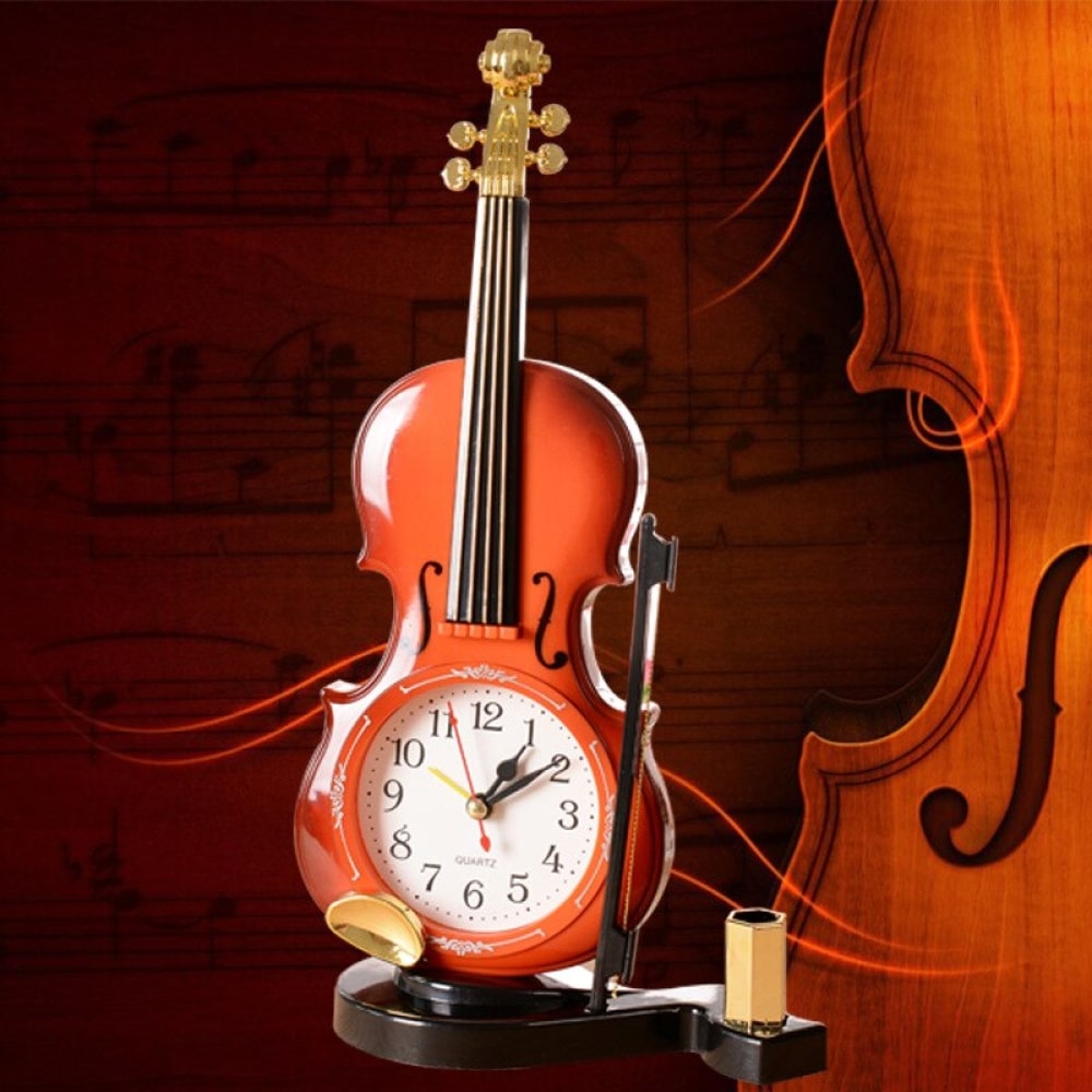 Réveil enfant vintage en forme de violon marron et blanc