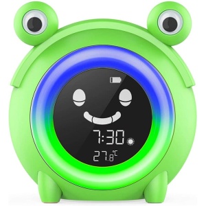Réveil enfant en forme de grenouille verte avec gros yeux et luminére bleu