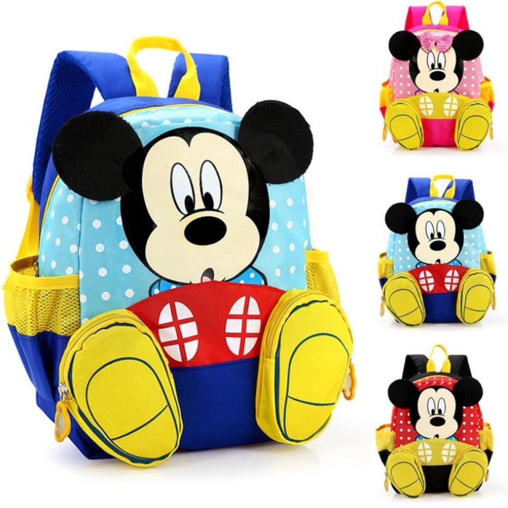 Cartable étanche à motif Mickey et Minnie Mouse bleu, rose et rouge