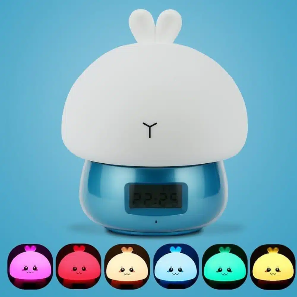 Réveil enfant en forme de lapin affichage horaire, température tête en  silicone, rechargeable avec télécommande