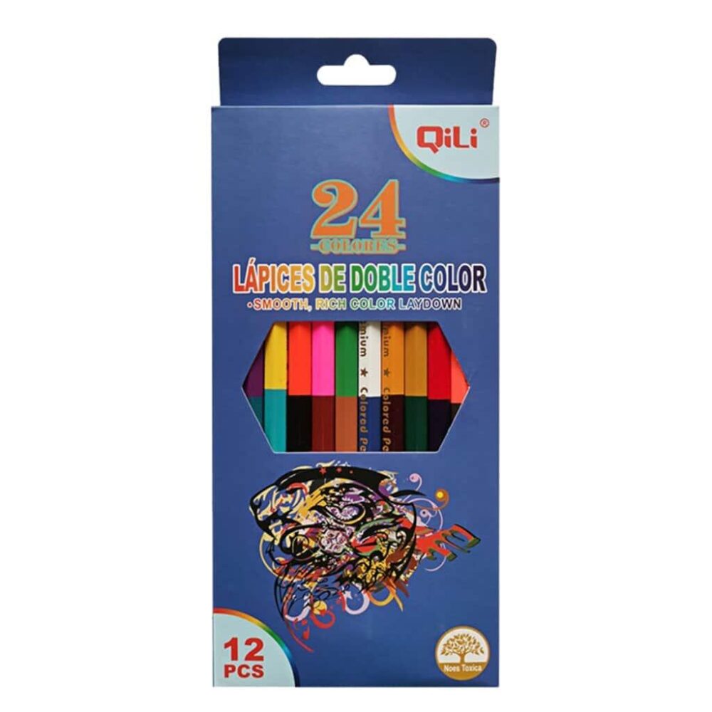 Crayons de couleurs en bois 12 pièces à double tête. Bonne qualité et très pratique.
