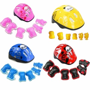 Casque avec équipement de protection pour enfant rose, jaune, bleu et rouge
