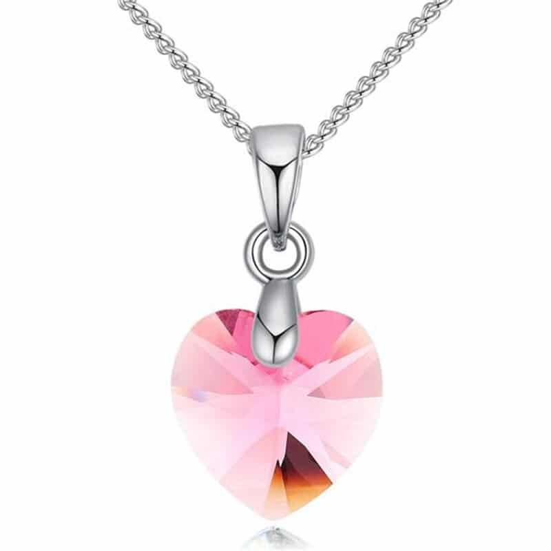Collier Pendentif Coeur En Cristal Rose Fuchsia - Neuf Avec étiquettes - Bijou Fantaisie Amour