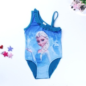 Maillot de bain une pièce à motif Elsa bleu avec étoiles colorés sur fond blanc