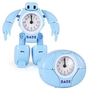 Réveil enfant à déformation robot bleu avec fond blanc