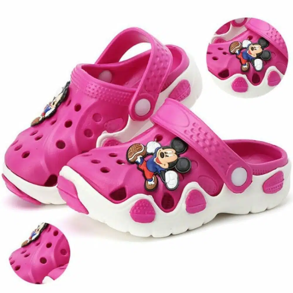 Chaussures caoutchouc pour enfant rose et blanc avec motif mickey mouse