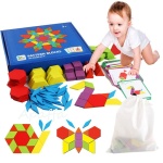 Puzzle éducatif en bois pour enfant coloré avec bébé entrain de jouer et boite bleu