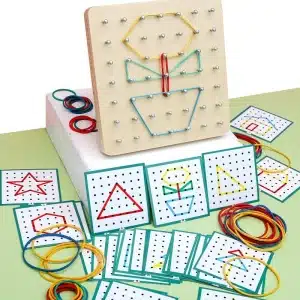 Plaque d’apprentissage à ongles avec elastiques et carrés en bois