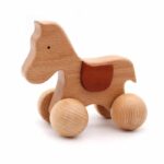 Jouet Ancien Lenoble ? – Charrette En Bois Et Cheval Sur Roulettes – 49 Cm – France