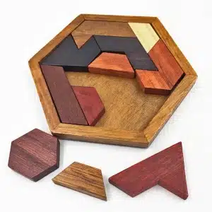 Puzzle casse-tête hexagonal marron en bois foncé