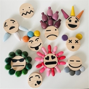 Jeu de bloc d'expressions en bois pour enfants style fleur avec lunettes de soleil