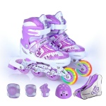 Chaussures de patins à roulettes pour enfants violet et blanc avec roue arc en ciel