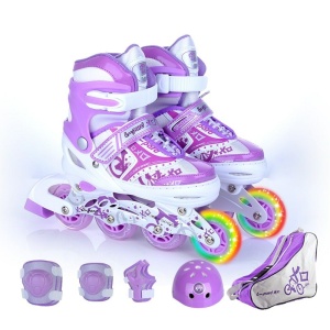 Chaussures de patins à roulettes pour enfants violet et blanc avec roue arc en ciel