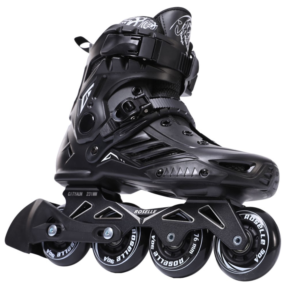 Chaussures de sport à roulettes pour enfants en noir avec des roues en ligne