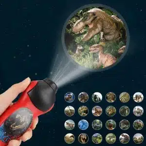 Lampe de poche avec projecteur de dinosaure rouge et noir dans la nuit