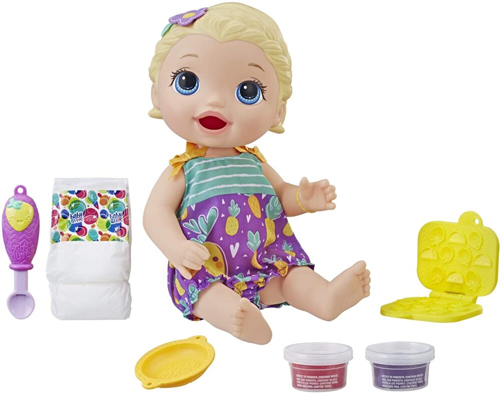 Poupée Baby Alive Lili a faim cheveux blonde avec couche et acessoires de bébé