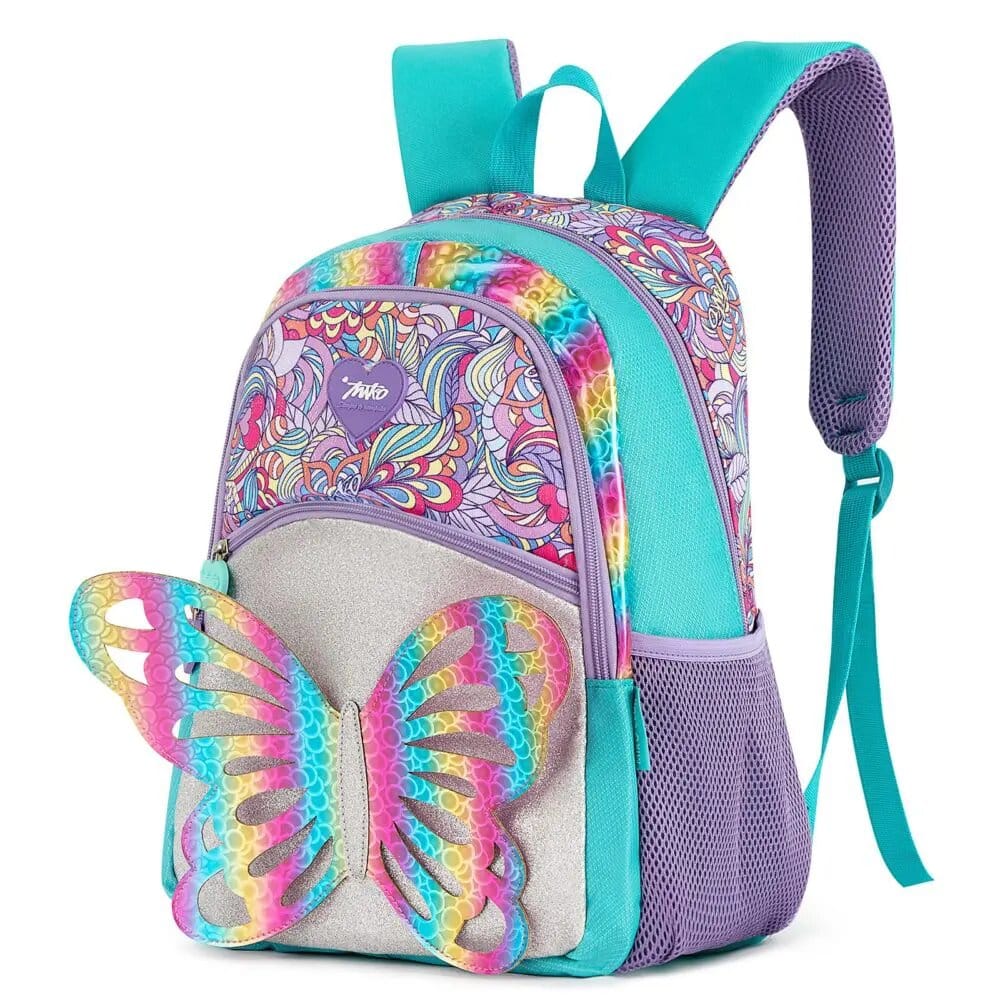 Un sac à dos coloré pour enfant en forme de papillons mauve