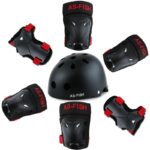 Ensemble de protection genoux et coudes noir et rouge pour vélo et skate