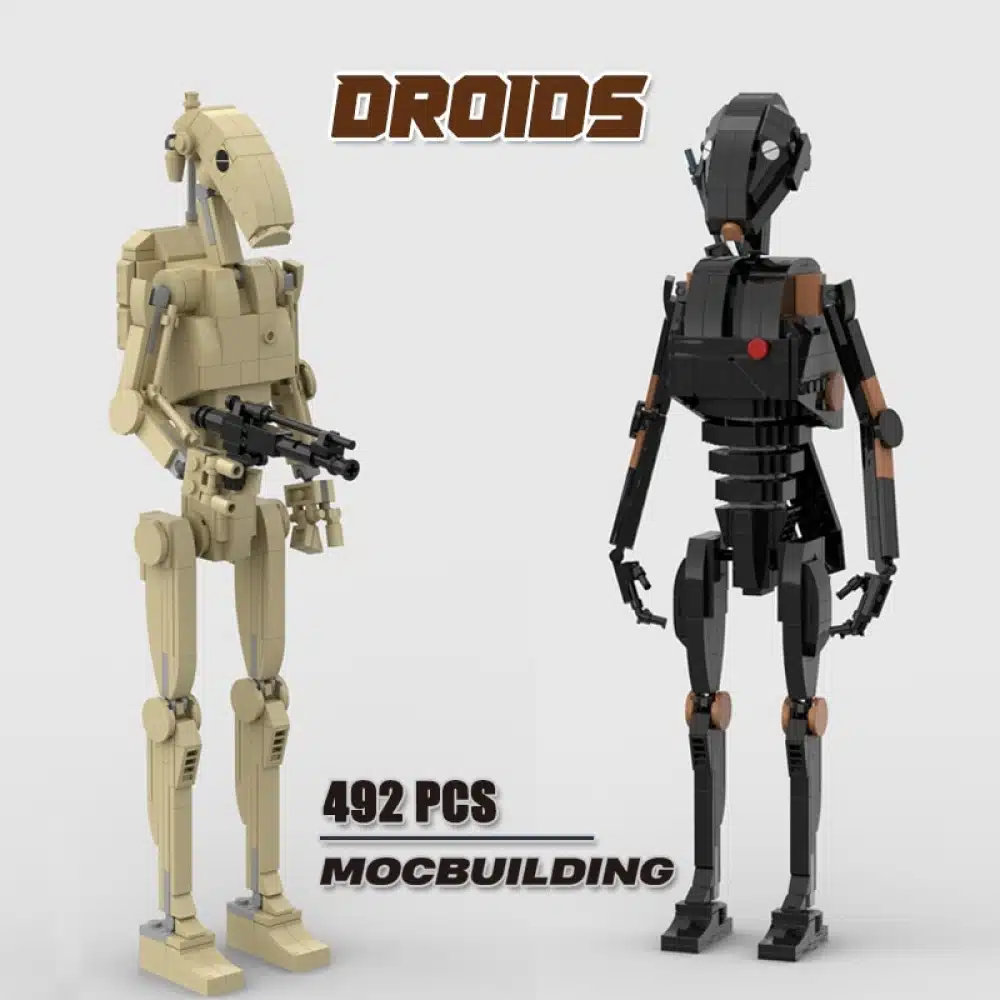 Figurines de droïdes de la série Star Wars style lego beige et noir