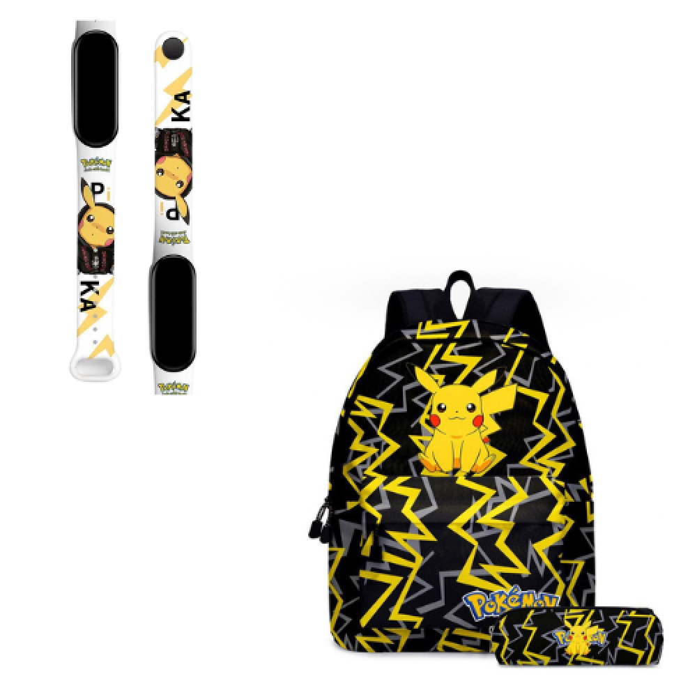 Pack sac à dos + montre Pokémon pour enfants en noir avec motif pikachu en jaune
