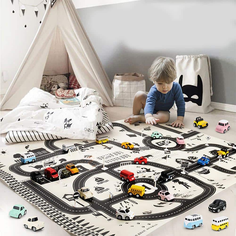Tapis De Jeu Voiture Pour Enfants 100x130cm - Circuit Ville Avec Routes éducatives