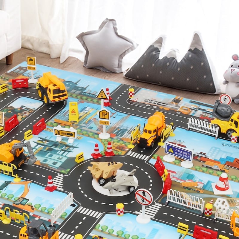 Tapis Circuit Voiture Enfant - Tapis de Jeux Enfant avec 8 Pièces