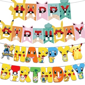 Banderoles d'anniversaire thème Pokémon happy birthday motif pokemon