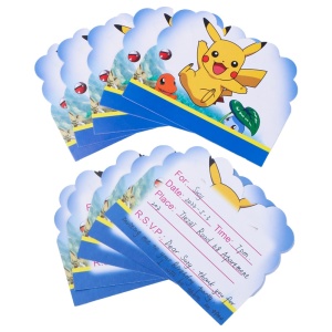 Cartes d'invitation anniversaire en papier Pokémon motif pikachu bulbizarre sur fond bleu