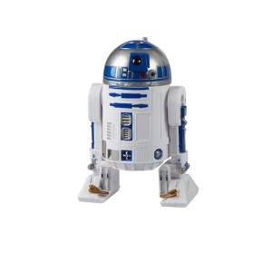 Figurine Robot Star Wars pour enfants en blanc, gris et bleu avec fond en blanc