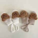 Gants motif ours chauds tricotés pour enfants en blanc et marron avec ours marron