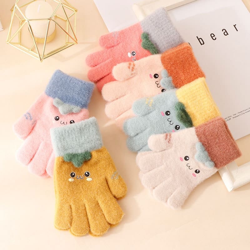 2 Paires Gants D'Hiver Enfant Chauds Tricotés Motif Chat (pour 6-12 Ans