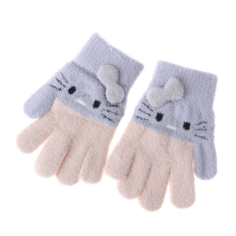 3 Paires Gants D'Hiver Tricotés Enfants Panda - Moufles Chaudes Extensibles Magiques - Rose/Violet/Blanc - 3-8 Ans - Cadeau Fille Garçon