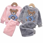 Pyjama polaire à motifs ourson mignon pour enfants rose et gris