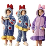 Ensemble pyjama Disney polaire doux et chaud pour enfants bleu et violet avec lacet dans le capuche