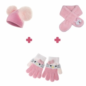 pack hiver rose pour fille : écharpe, bonnet et gant