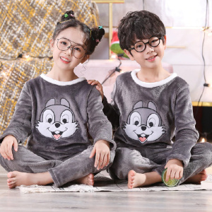 Pyjama polaire en molleton pour enfants avec motif lapin en gris et blanc devant