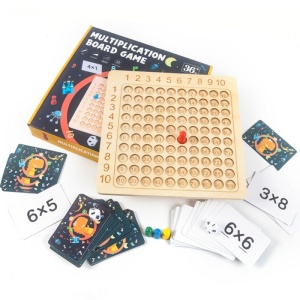 Jeu de multiplication montessori en bois pour enfants avec des cartes et motifs