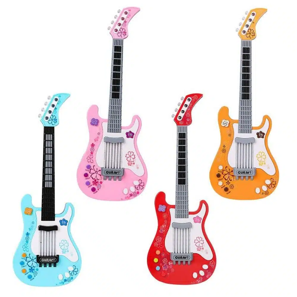 Guitare électrique pour enfant ludique de couleur bleu, rose, rouge et orange
