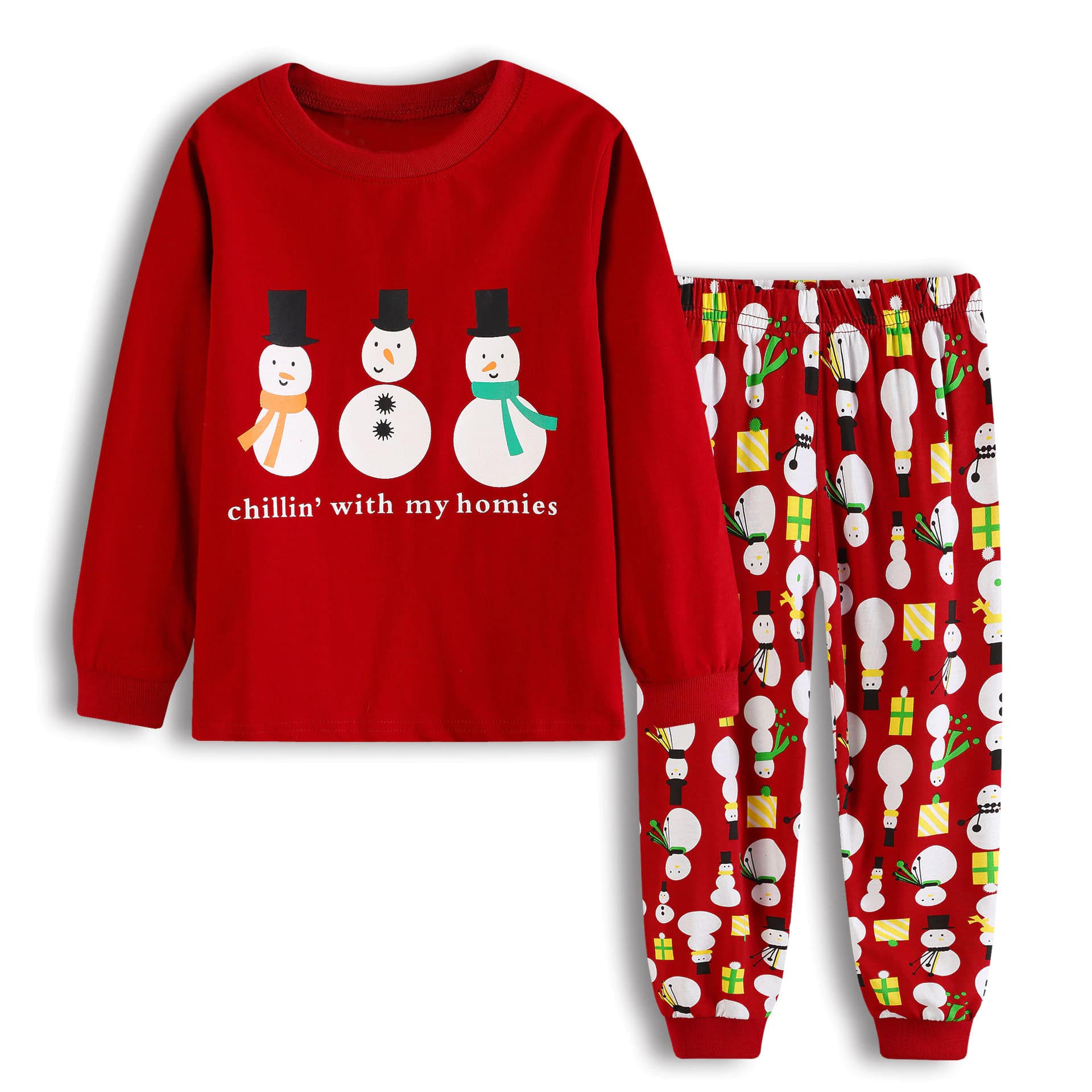 Pyjama de Noël mignon à motif bonhomme de neige pour enfants avec un fond blanc