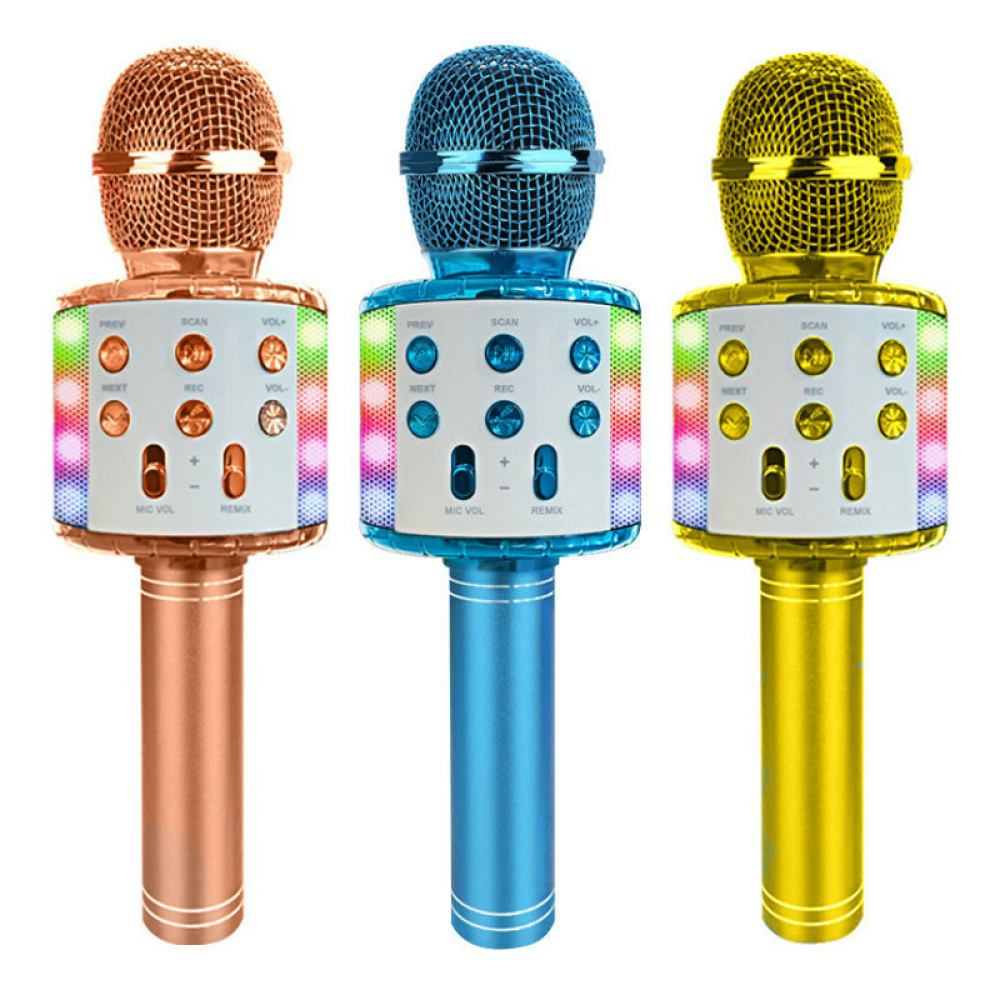 Micro enfant de karaoké sans fil avec haut-parleur portable et lumières LED dansantes et colorées