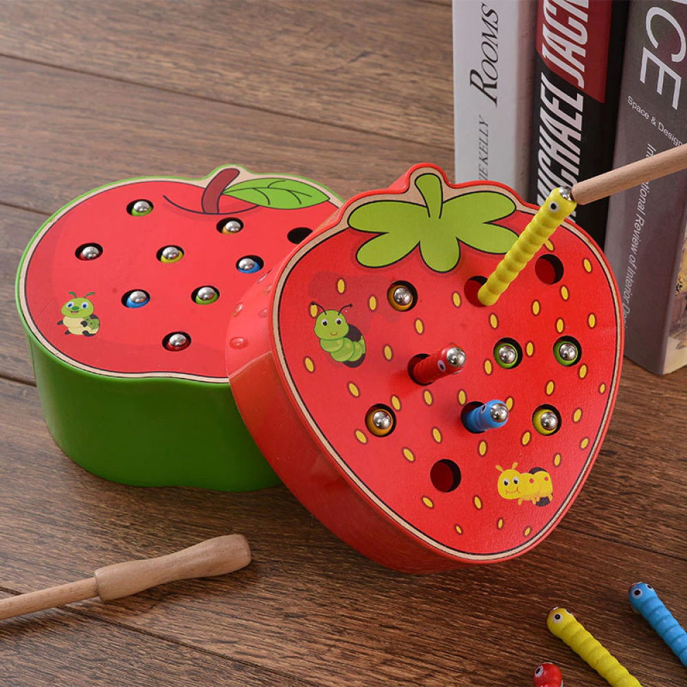 Jouets Montessori ensemble de pommes et fraises pour enfants avec un fond en bois et des livres