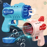 Pistolet à eau avec des bulles électriques automatique pour enfants rouge et bleu avec des bulles qui sorte du pistolet